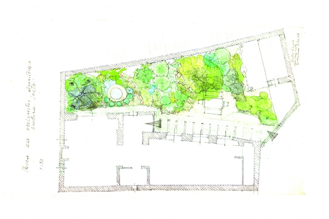 Skica za ozelenitev dvoriščnega prostora, Sveto, 2013