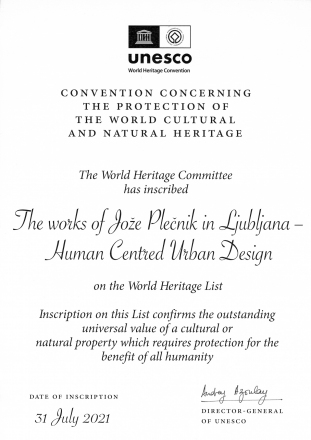 PLEČNIKOVA MEDALJA: Vpis Plečnikove Ljubljane na UNESCO seznam svetovne kulturne dediščine; interdisciplinarna delovna skupina Andrej Hrausky, Sonja Ifko, Lena Jevnik, Nataša Jurgec Gurnick, Špela Karo, Mateja Kavčič, Natalija Lapajne, Darja Pergovni
