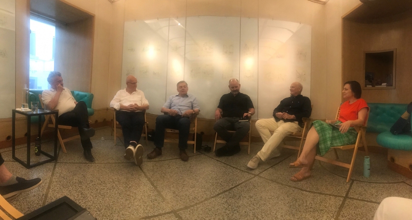 from left to right: architects Janez Koželj and Peter Gabrijelčič, structural engineer Viktor Markelj, architect Damjan Bradač, structural engineer Marjan Pipenbaher, moderator Kristina Dešman, photo Špela Nardoni Kovač