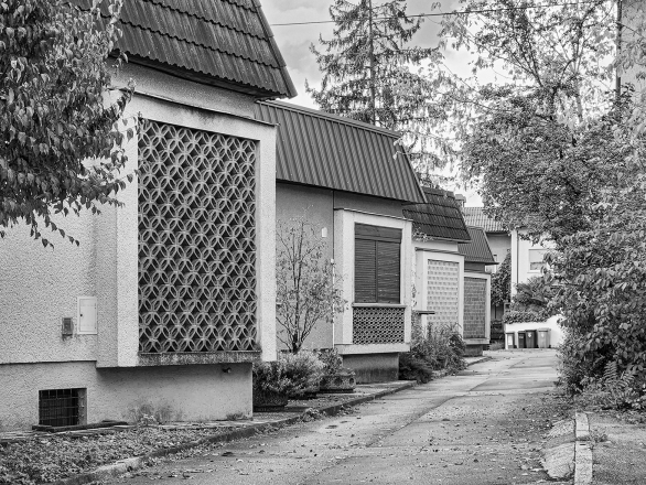 Vrstne hiše na Velikovški ulici, Velikovška ulica, Ljubljana, 1958, Marjan Šorli, foto: Blaž Jamšek